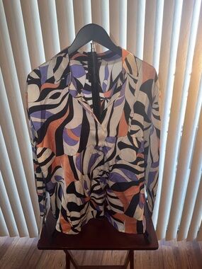 Fashion Nova Abstract Button-Down Top - Purple, Black & Peach